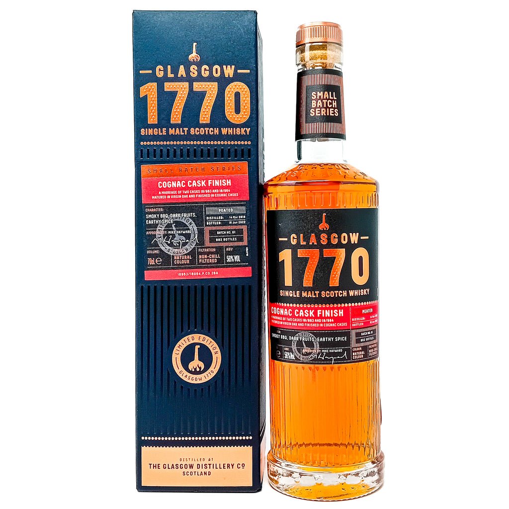 Glasgow '1770' 2018 Peated Cognac Cask Finish Batch #01 Single Malt Scotch Whisky 70cl, 56% ABV Glasgow '1770' 2018 Peated Cognac Cask Finish Batch #01 Single Malt Scotch Whisky 70cl, 56% ABV
