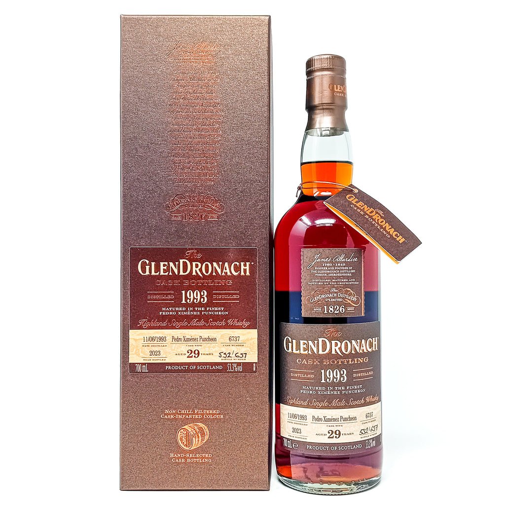 Glendronach 1993 29 Year Old Pedro Ximenez Puncheon #6737 Single Malt Scotch Whisky, 70cl, 53.3% ABV Glendronach 1993 29 Year Old Pedro Ximenez Puncheon #6737 Single Malt Scotch Whisky, 70cl, 53.3% ABV