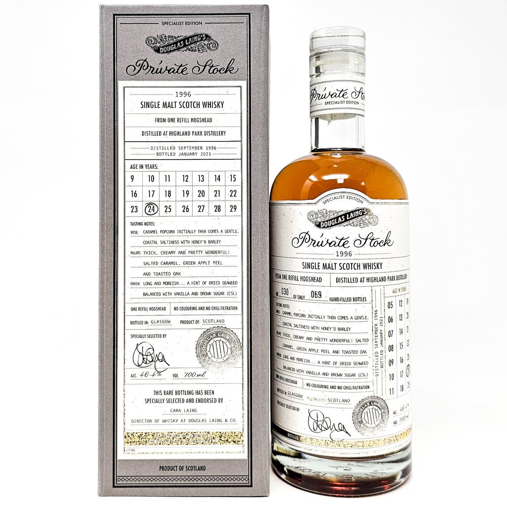 Highland Park 1996 24 Year Old Douglas Laing Private Stock Single Malt Scotch Whisky, 70cl, 46.4% ABV Highland Park 1996 24 Year Old Douglas Laing Private Stock Single Malt Scotch Whisky, 70cl, 46.4% ABV