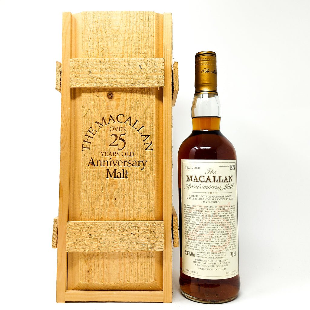 Macallan 25 Year Old Anniversary Malt 1975 Single Malt Scotch Whisky, 70cl, 43% ABV Macallan 25 Year Old Anniversary Malt 1975 Single Malt Scotch Whisky, 70cl, 43% ABV
